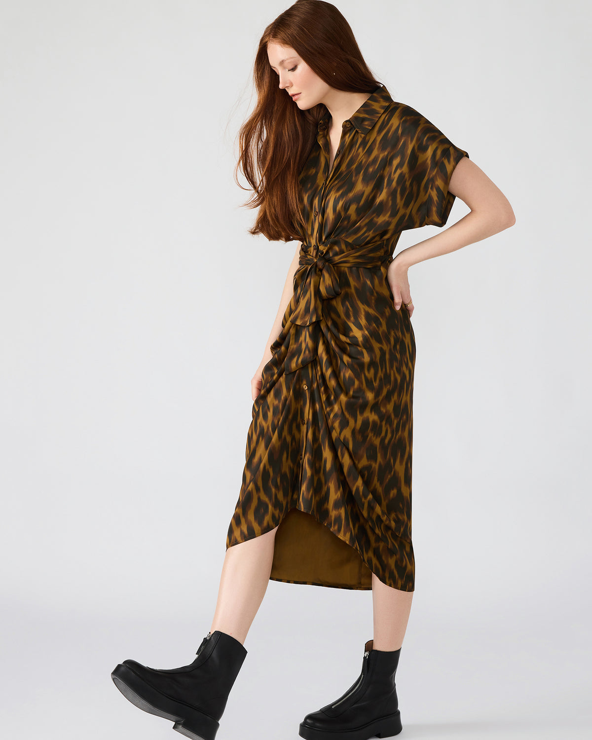 TORI Leopard Button Up Collared Midi Dress – Steve Madden