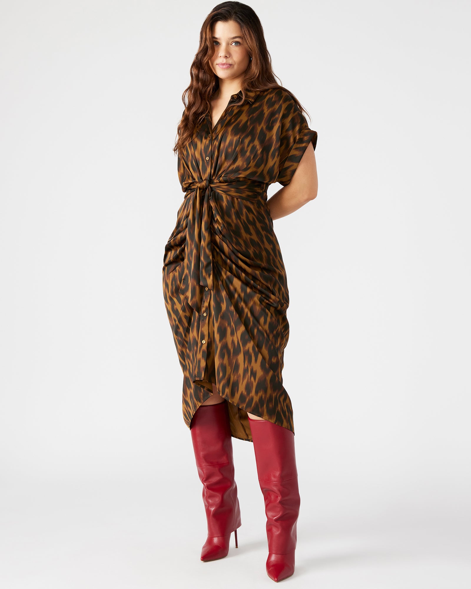 TORI Leopard Button Up Collared Midi Dress Steve Madden TORI Leopard Button Up Collared Midi Dress Steve Madden