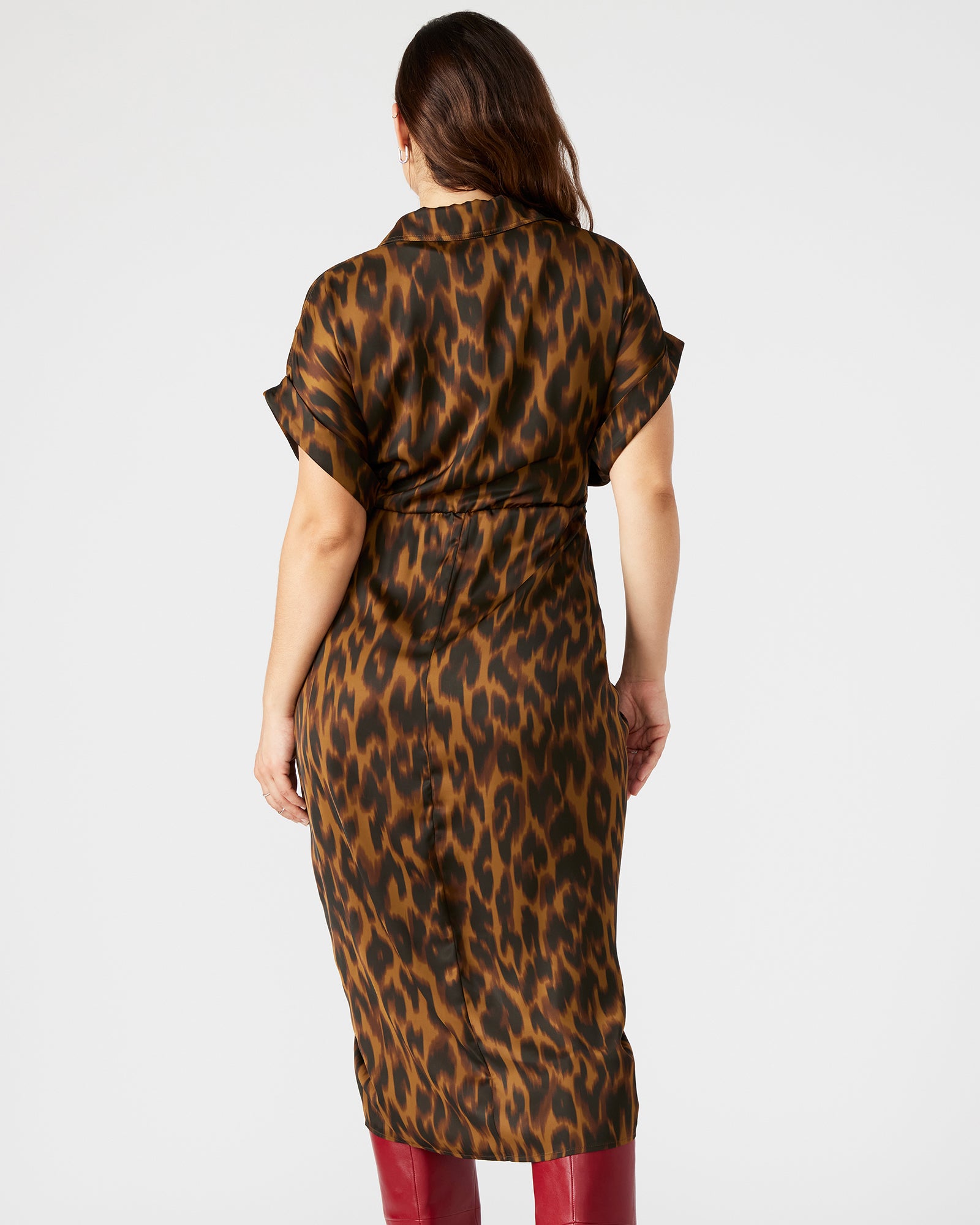 TORI Leopard Button Up Collared Midi Dress Steve Madden TORI Leopard Button Up Collared Midi Dress Steve Madden