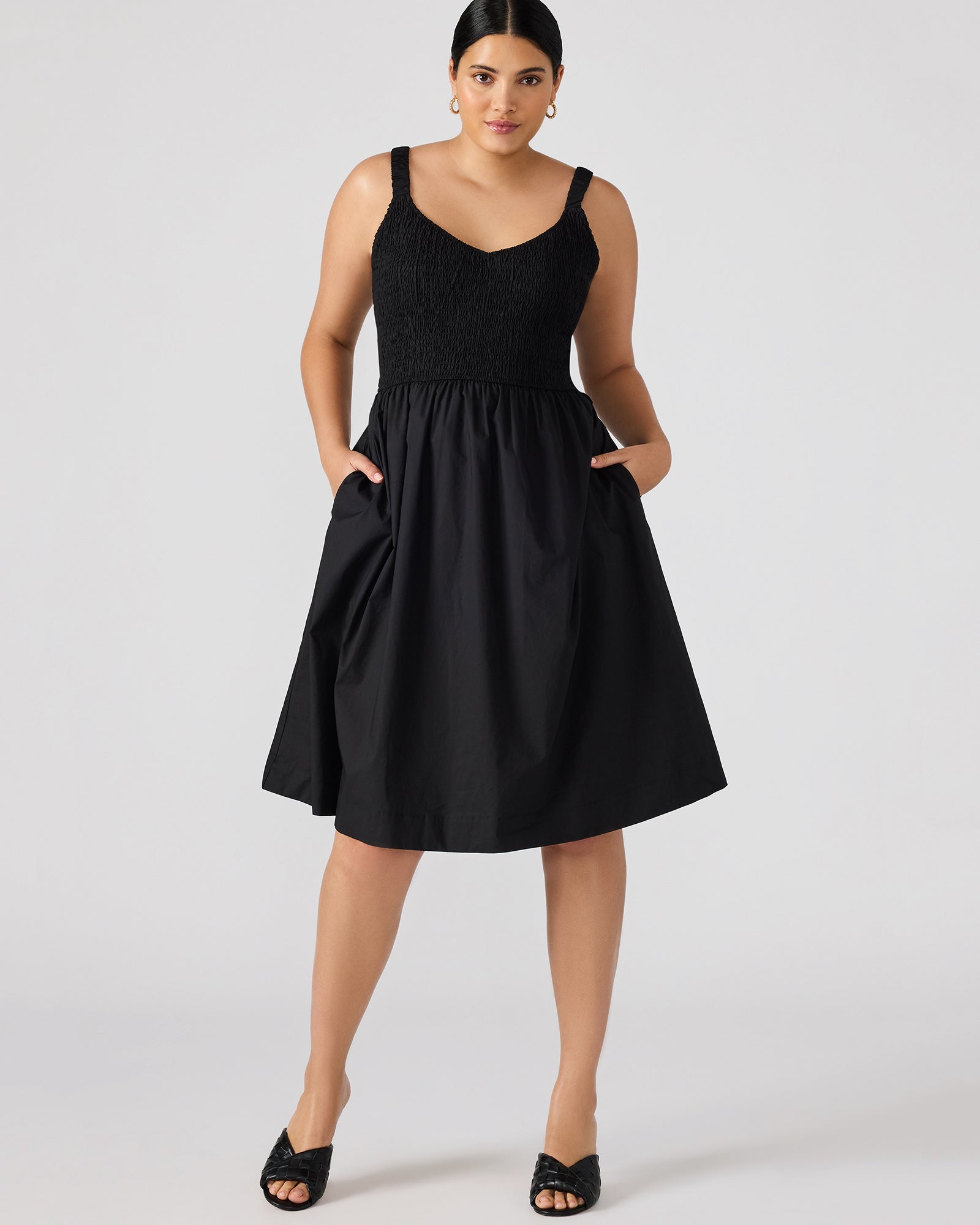 steve madden black dress Steve Madden Women's Fleur Smocked Scoop Neck Dress - Black
