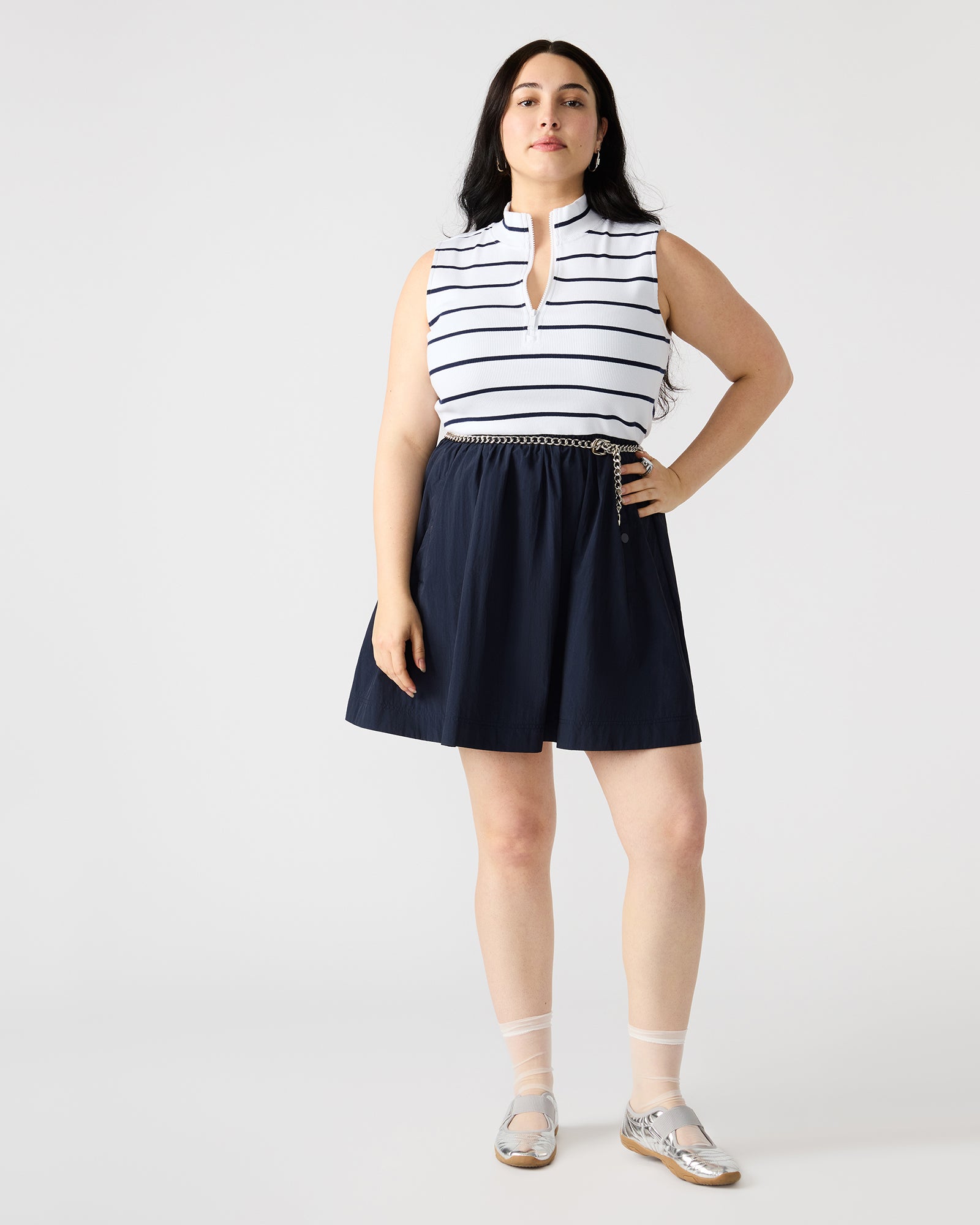 LYON Navy Women's Collared Sleeveless Flowy Dress Steve Madden LYON Navy Women's Collared Sleeveless Flowy Dress Steve Madden