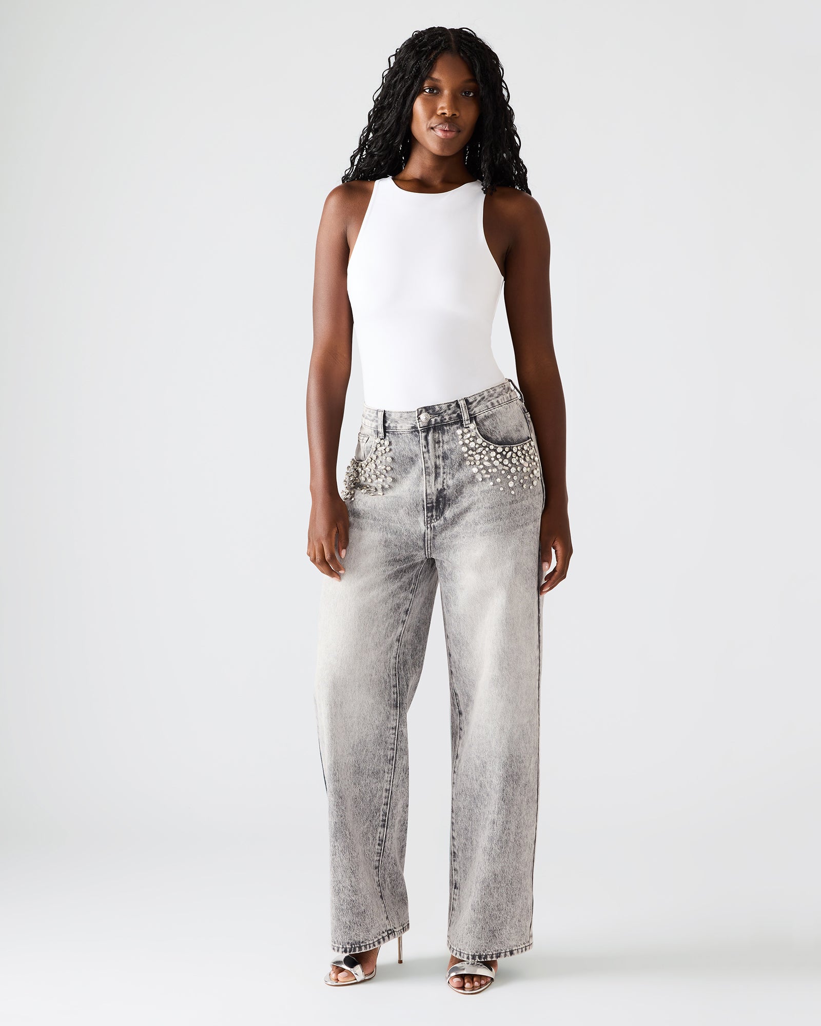 ERAS Fog Rhinestone Embellised Straight-Leg Denim Women's Jeans | Steve Madden
