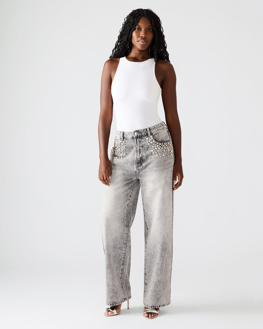 ERAS Fog Rhinestone Embellised Straight-Leg Denim Women's Jeans | Steve Madden