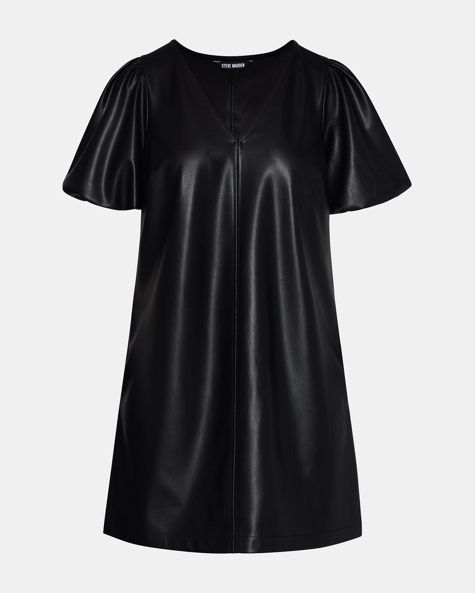 Steve Madden Women's Tilly Dress Short Sleeve Faux Leather Dresses - Black - Size 8 Steve Madden Women's Tilly Dress Short Sleeve Faux Leather Dresses - Black - Size 8
