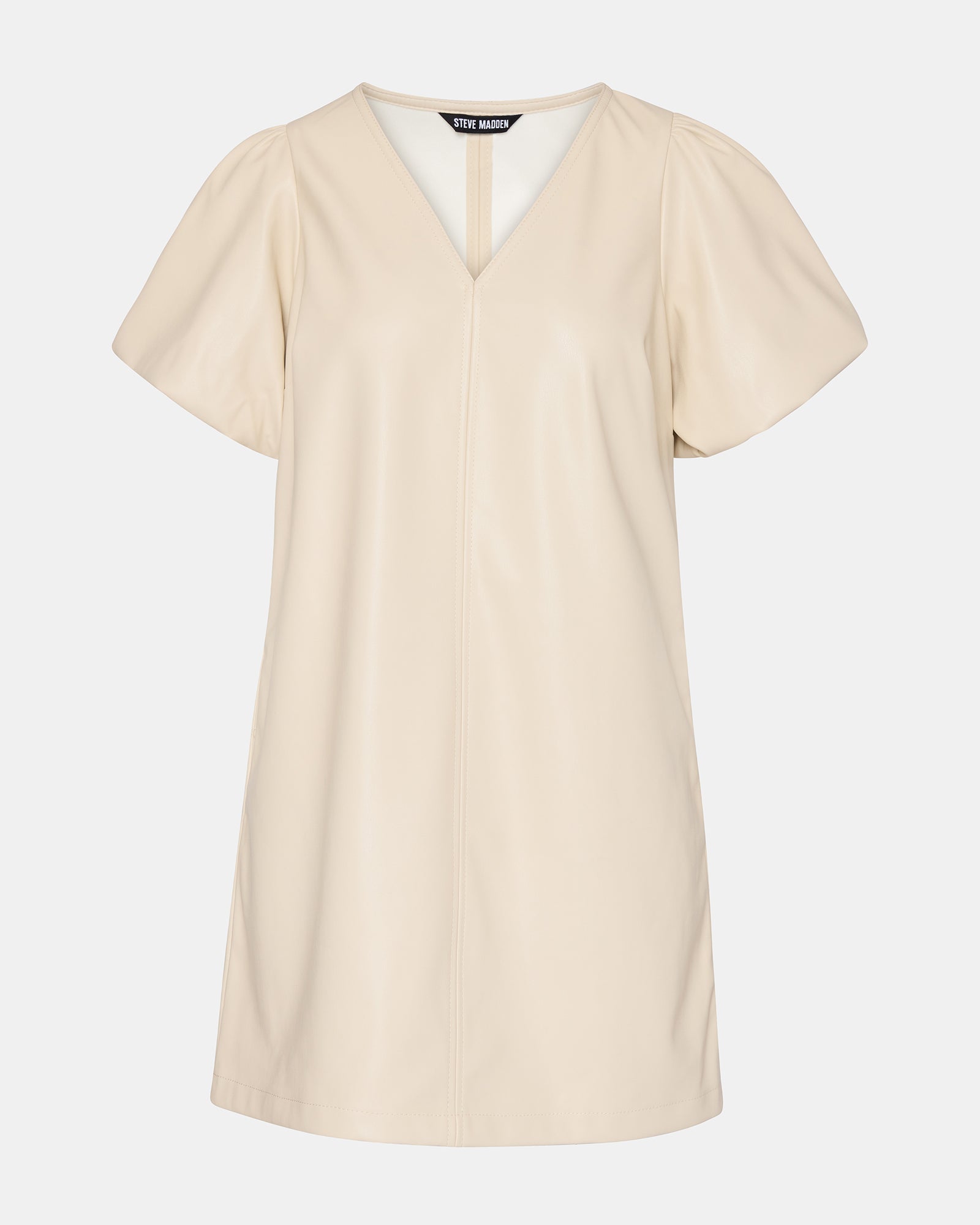 Steve Madden Women's Tilly Dress Short Sleeve Faux Leather Dresses - Bone - Size 10 Steve Madden Women's Tilly Dress Short Sleeve Faux Leather Dresses - Bone - Size 10