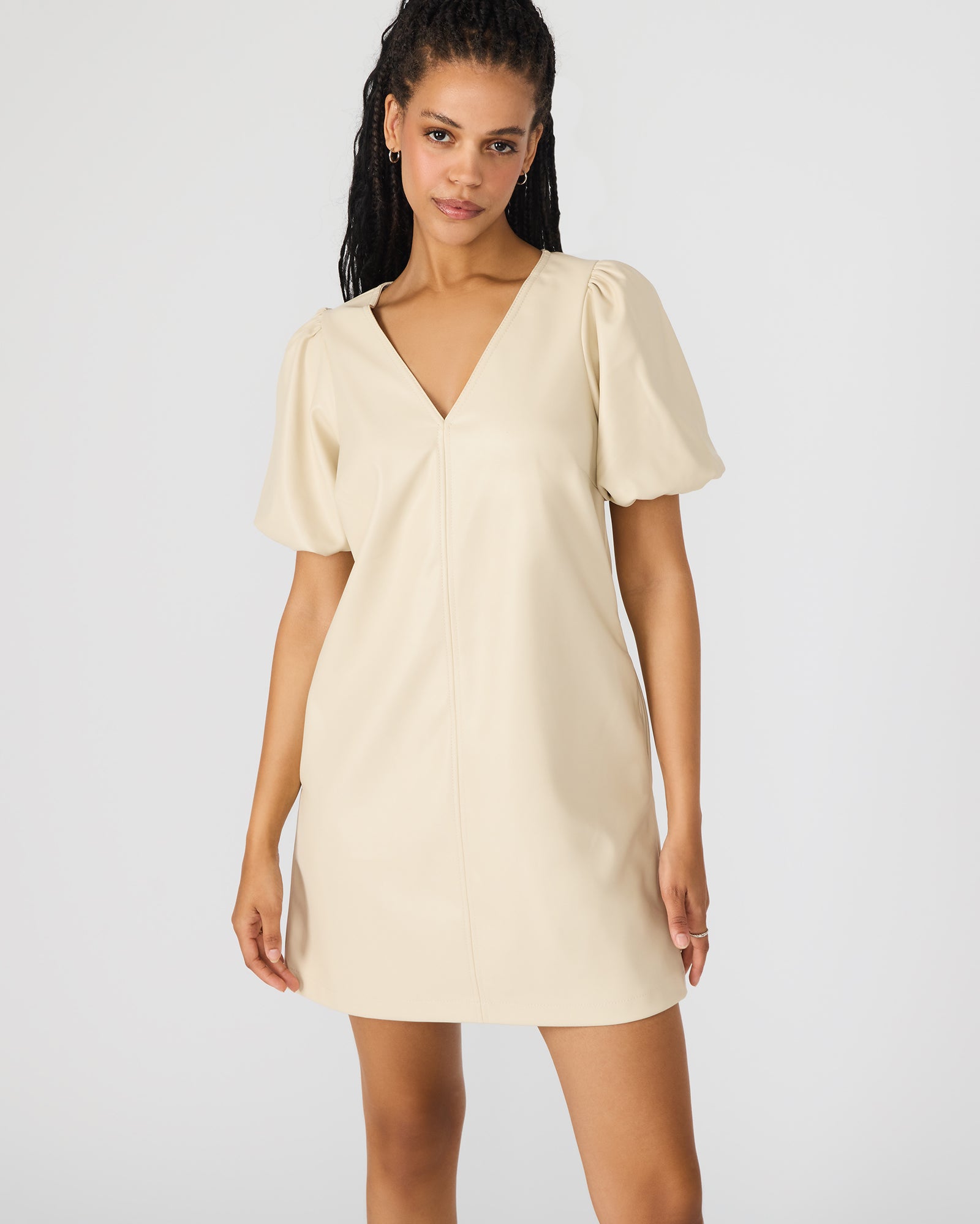 Steve Madden Women's Tilly Dress Short Sleeve Faux Leather Dresses - Bone