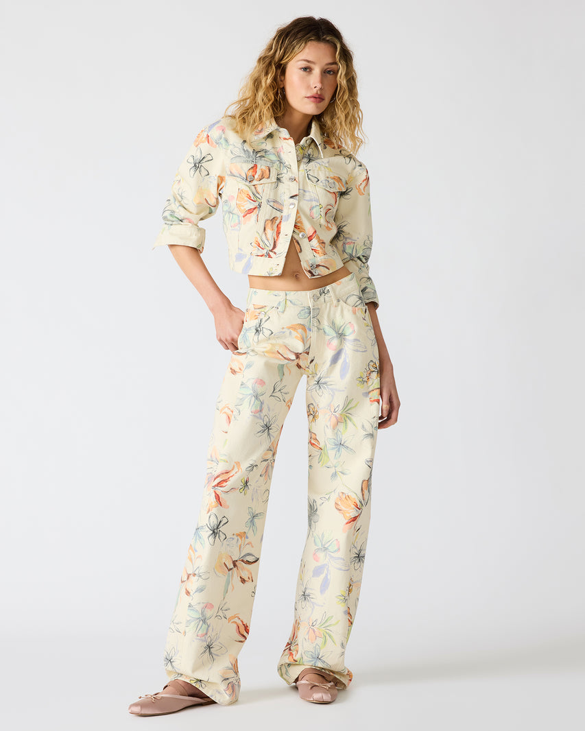 RORI Vintage Ivory Straight-Leg Denim Floral Print Women's Bottoms | Steve Madden