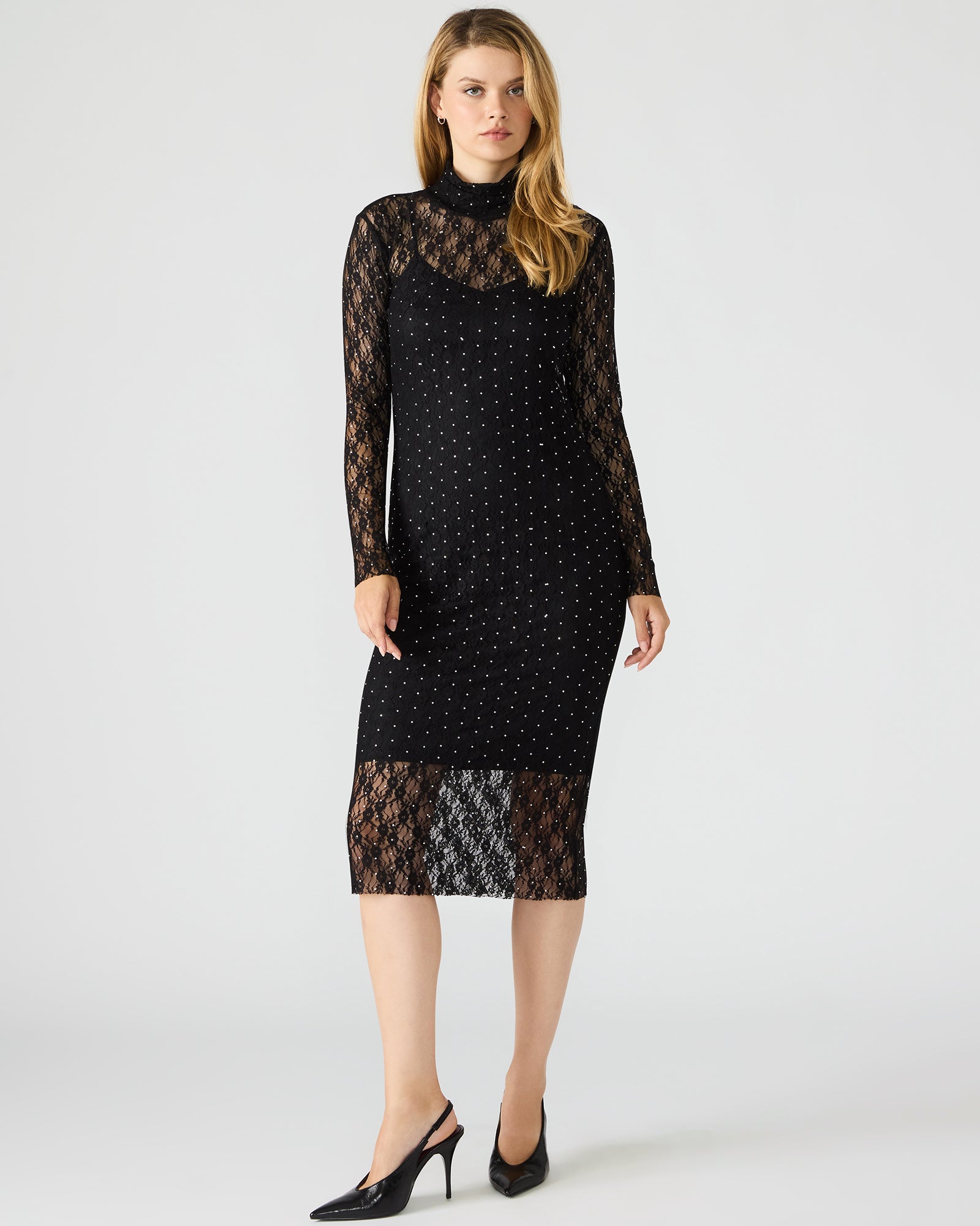 Steve Madden Women's Vivienne Mock Neck Lace Dress - Black