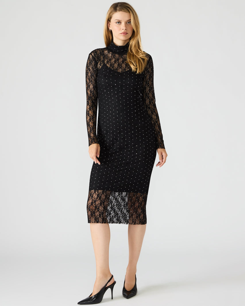 VIVIENNE STUDDED LACE DRESS BLACK