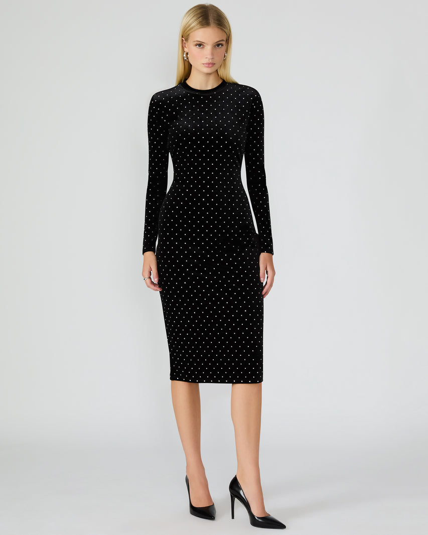 HAILEE STUDDED VELVET DRESS BLACK
