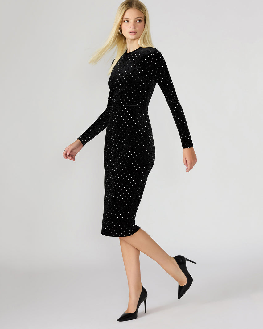 HAILEE STUDDED VELVET DRESS BLACK