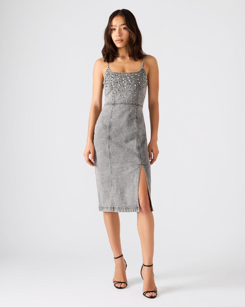 EMBELLISHED GISELLE DENIM DRESS FOG