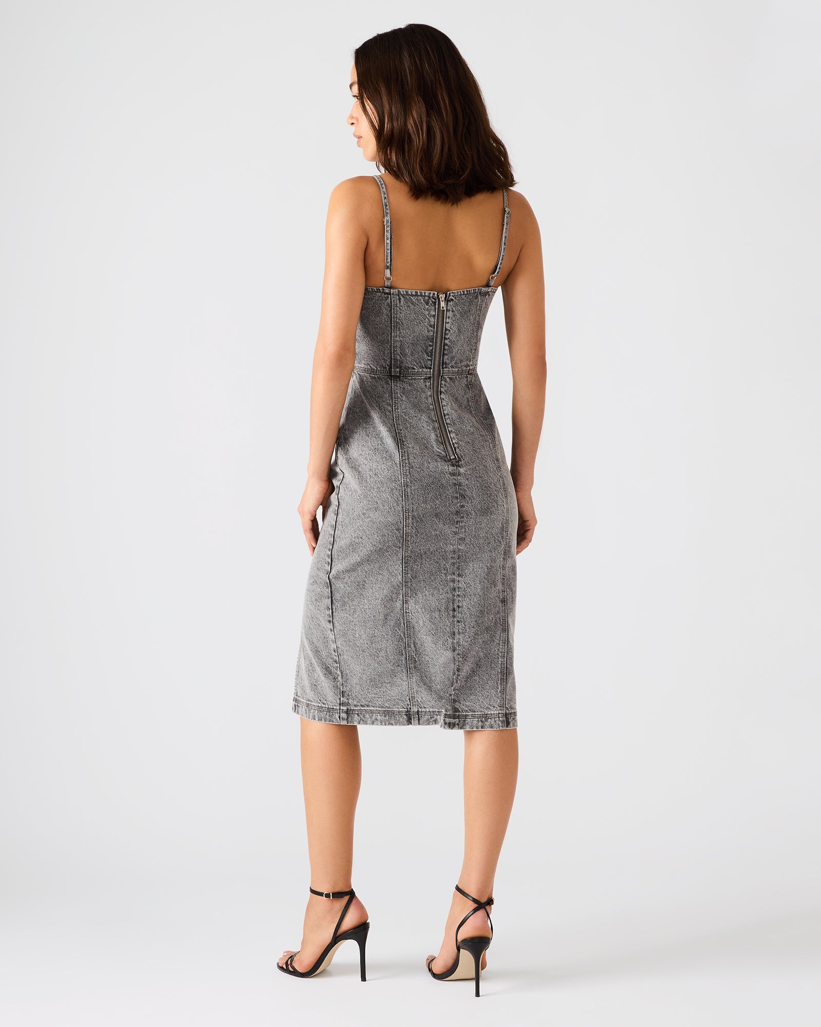 EMBELLISHED GISELLE Fog Denim Midi Women's Dress with Slit – Steve Madden