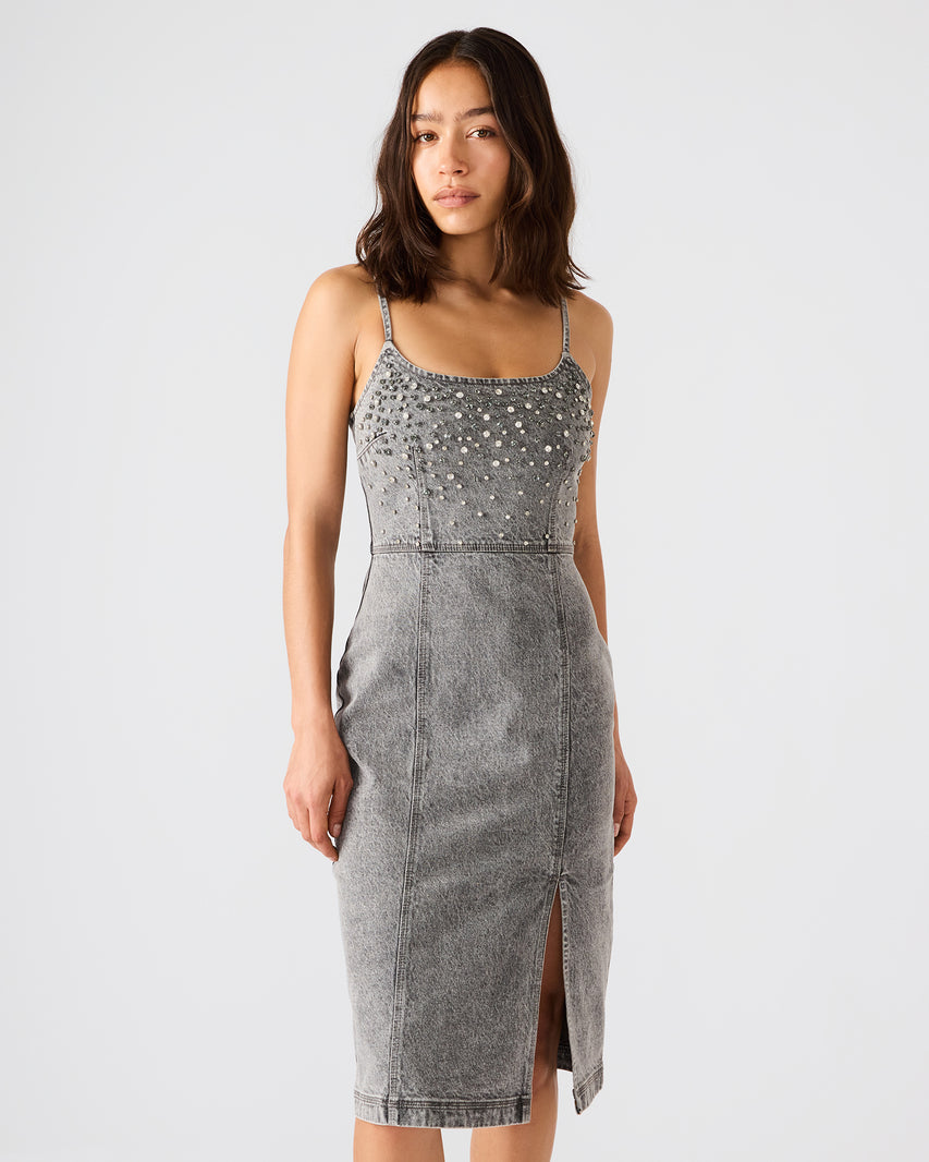 EMBELLISHED GISELLE DENIM DRESS FOG