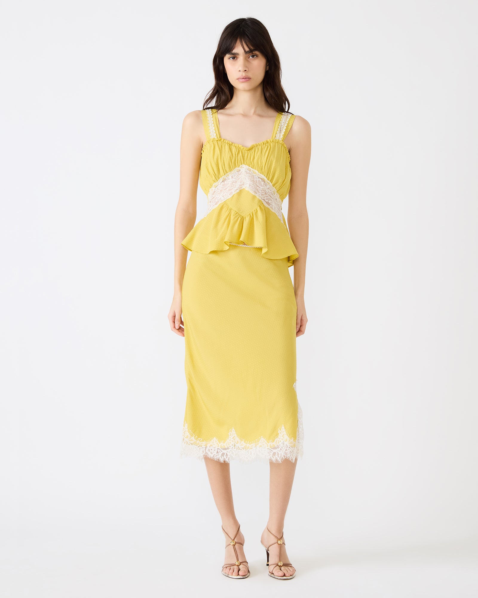 CINTHIA Golden Lime Lace Trime Women's Midi Skirt Steve Madden CINTHIA Golden Lime Lace Trime Women's Midi Skirt Steve Madden