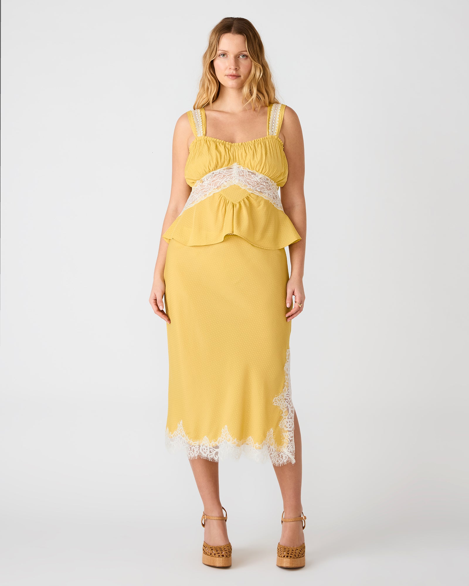 CINTHIA Golden Lime Lace Trime Women's Midi Skirt Steve Madden CINTHIA Golden Lime Lace Trime Women's Midi Skirt Steve Madden