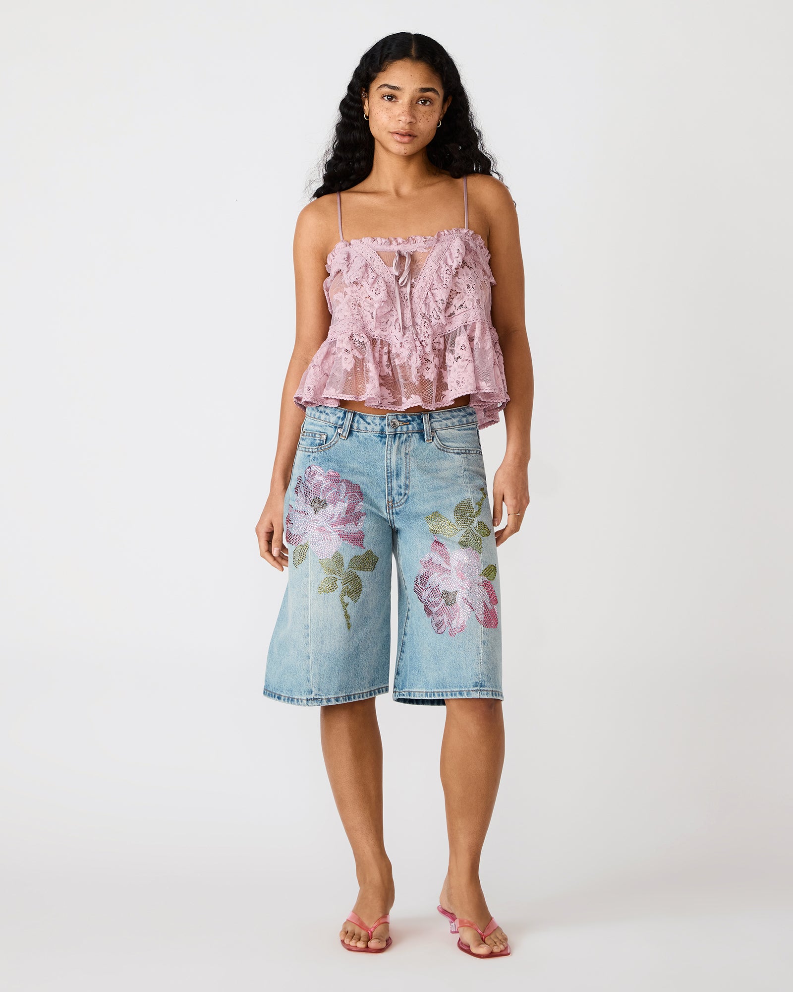 KESHA Seabreeze Blue Floral Rhinestone Embellished Women's Shorts | Steve Madden