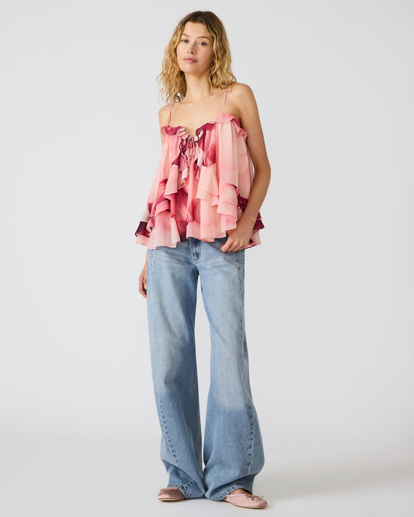 RHIANON Coral Cloud Flowy Ruffles Women's Top | Steve Madden