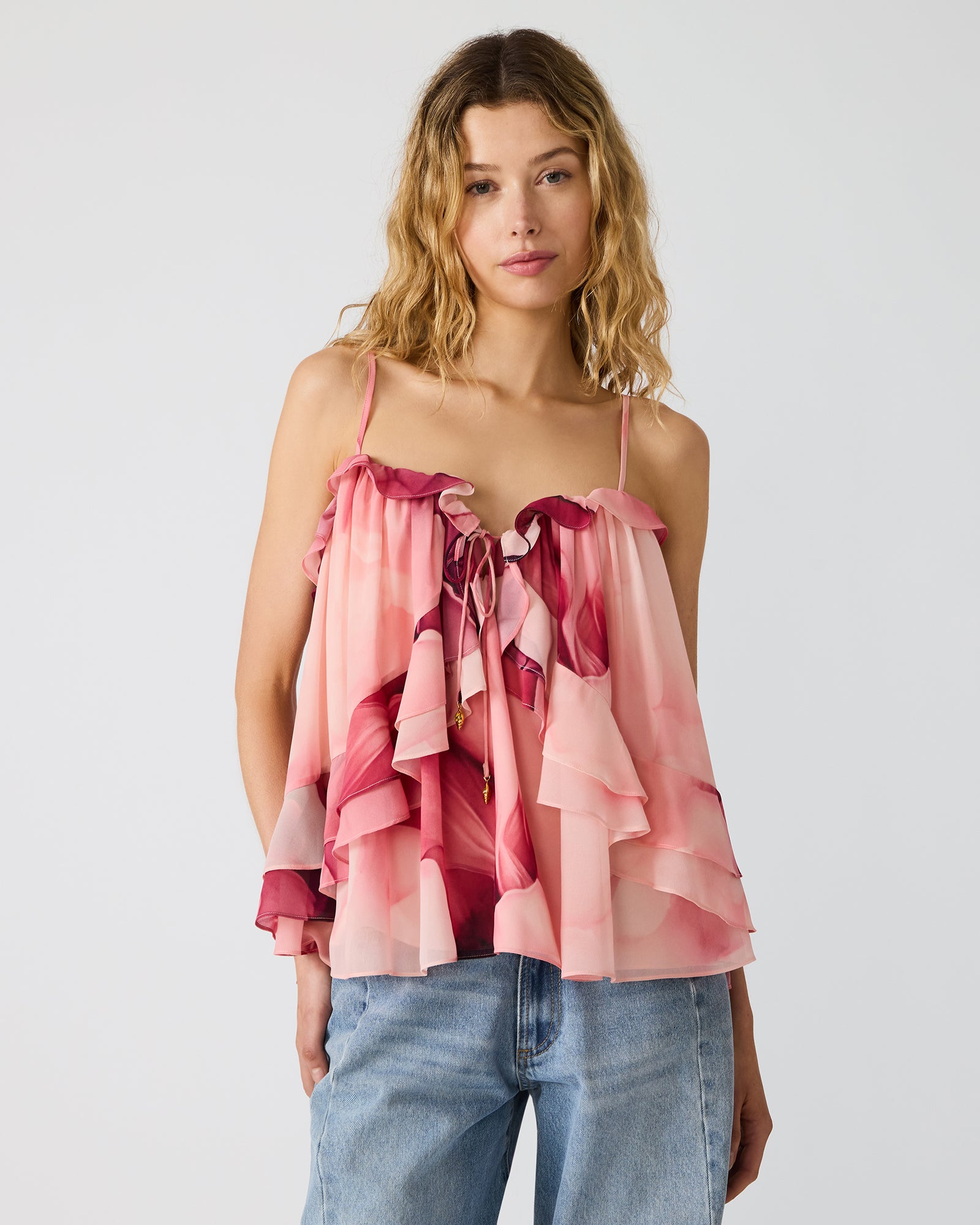 RHIANON Coral Cloud Flowy Ruffles Women's Top – Steve Madden