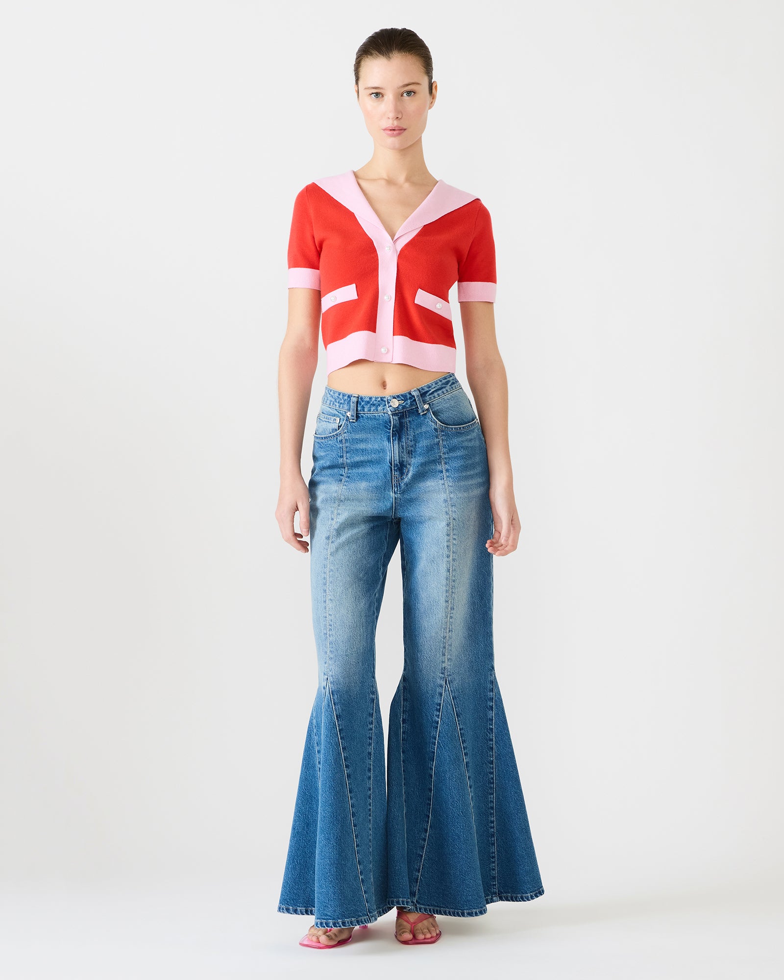 ADEN Scooter Red Pearl Sweater Two Tone Women's Top | Steve Madden