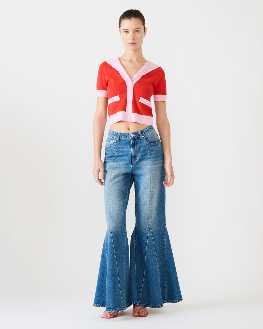 ADEN Scooter Red Pearl Sweater Two Tone Women's Top | Steve Madden