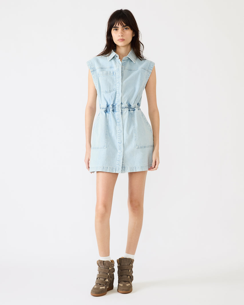 ROBBIE Sulphur Spring Denim Zip-Up Collared Women's Mini Dress | Steve Madden