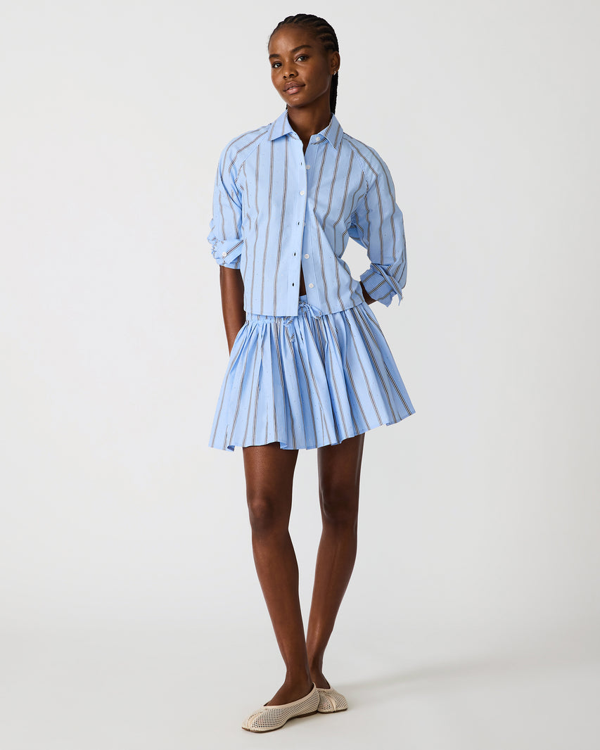 TYRIA Estate Blue Mini Tie-Front Women's Skirt | Steve Madden