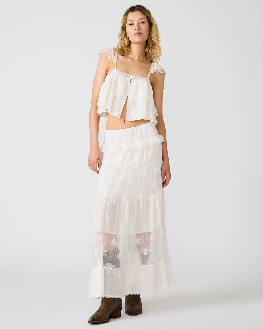 TARRYN Snow White Lace Ruffles Women's Maxi Skirt | Steve Madden