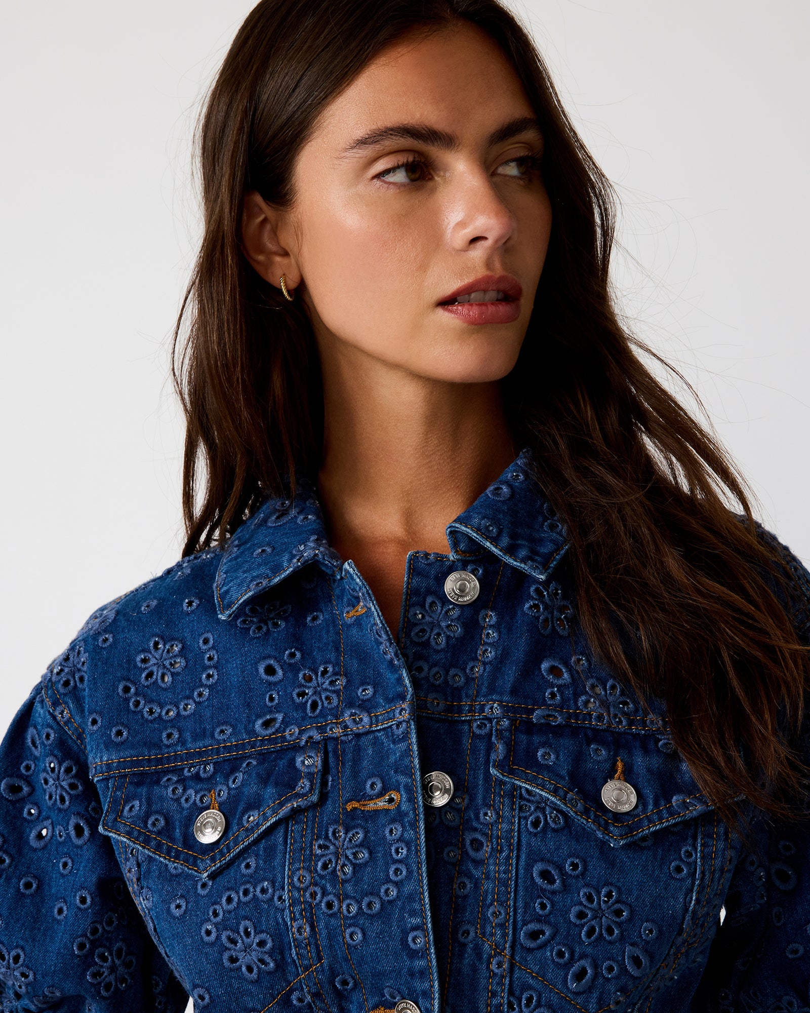 SERAFINA Blue Depths Eyelet Button-Up Denim Women's Jacket – Steve