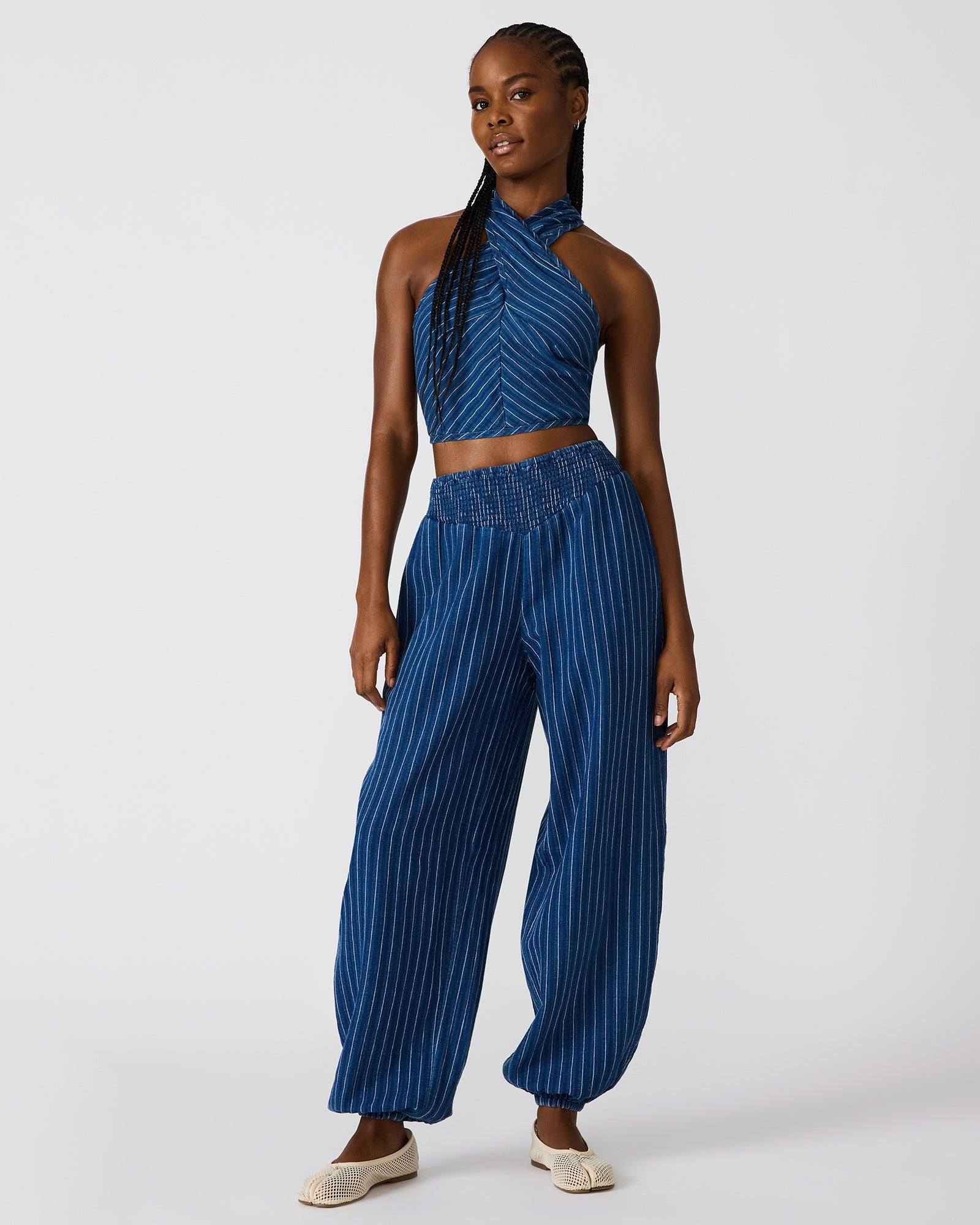TILLIE Mixed Indigo Balloon Cinched Women's Pants | Steve Madden