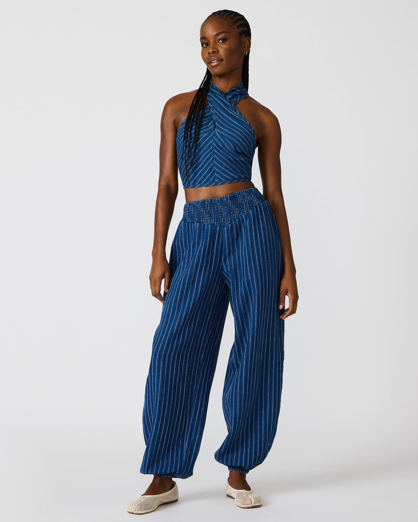 TILLIE Mixed Indigo Balloon Cinched Women's Pants | Steve Madden