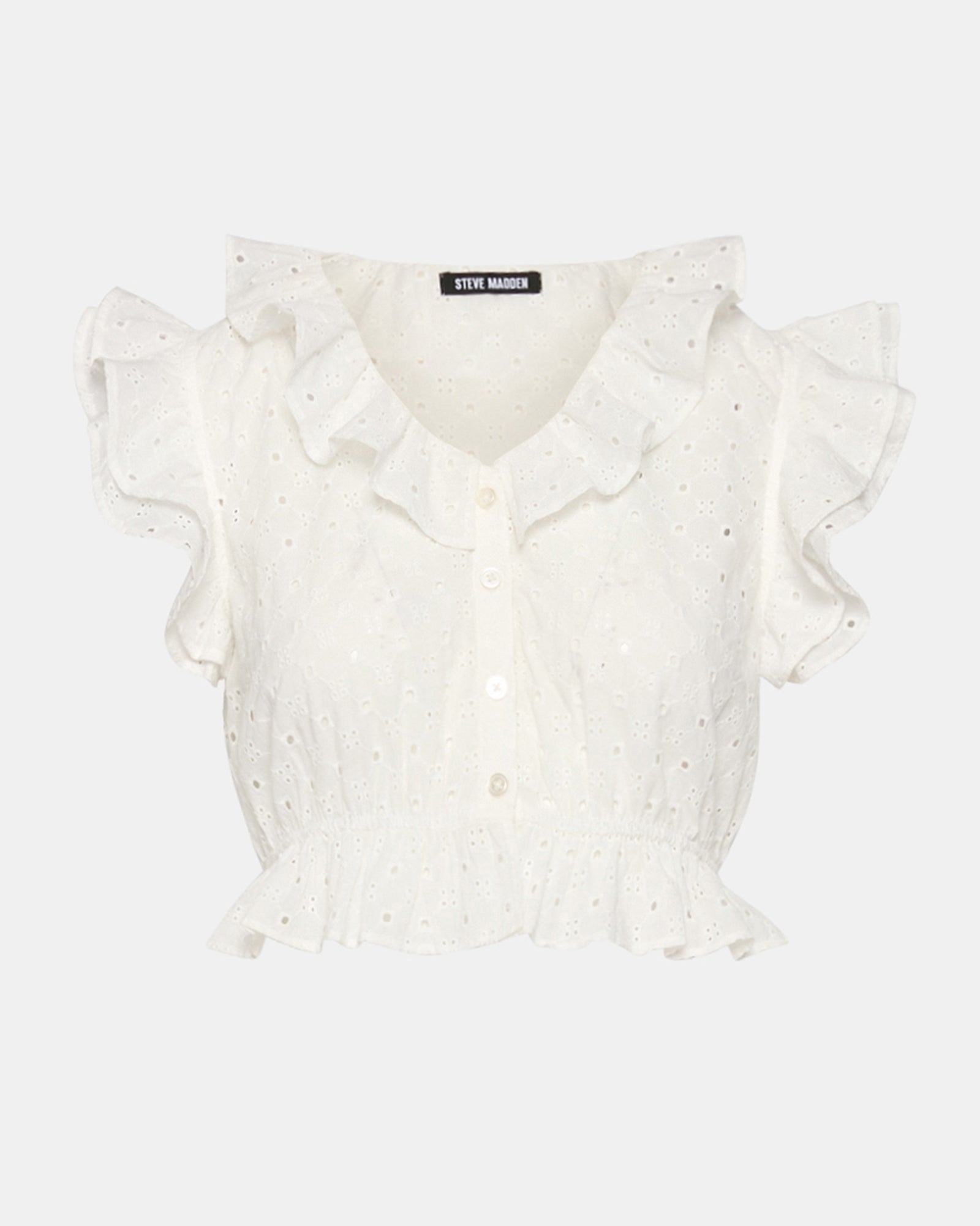 MAYRA White Button-Up Eyelet Ruffles Set Women's Top – Steve Madden