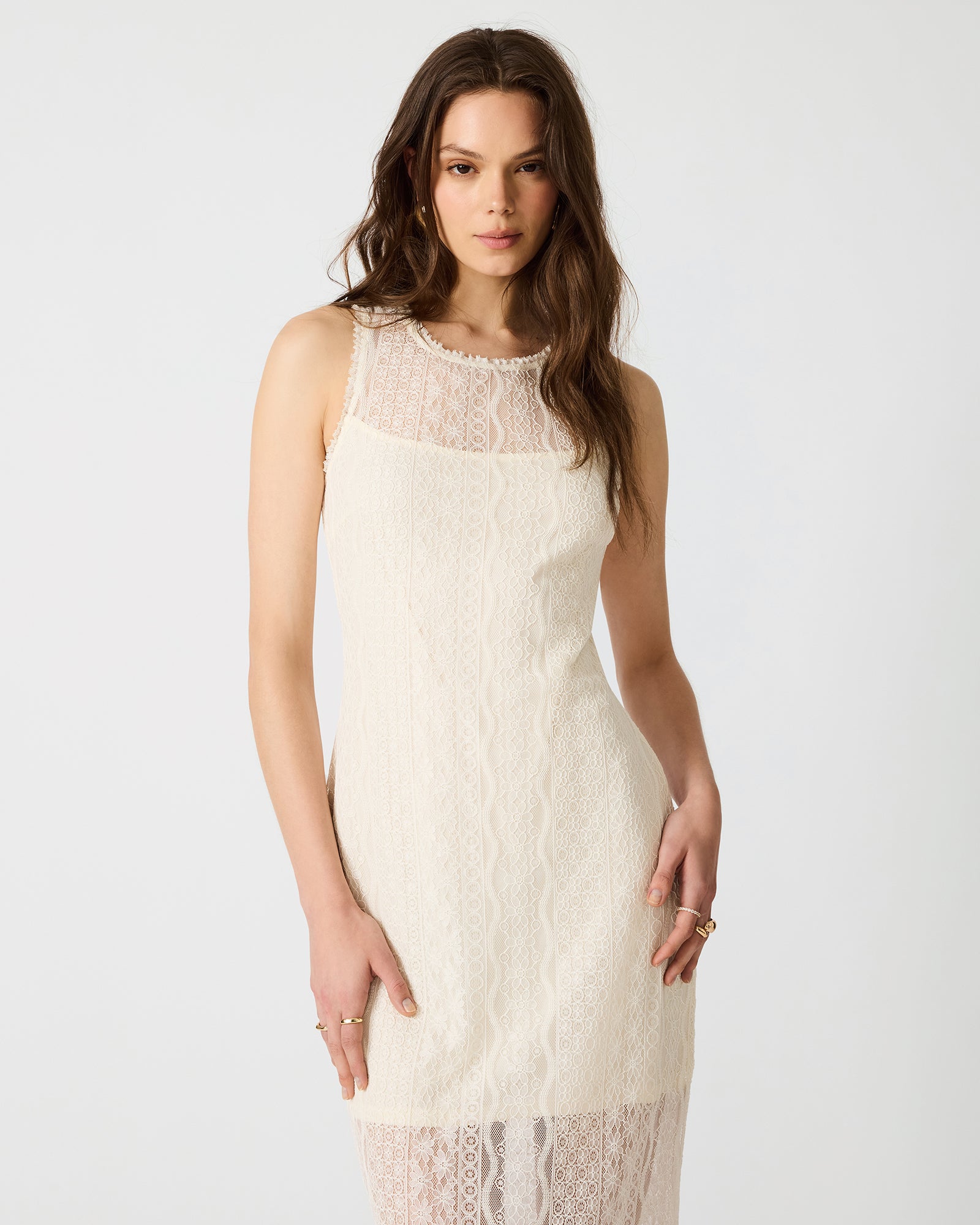 NYSSA Ivory Mesh Sleeveless Slit Women's Maxi Dress – Steve Madden