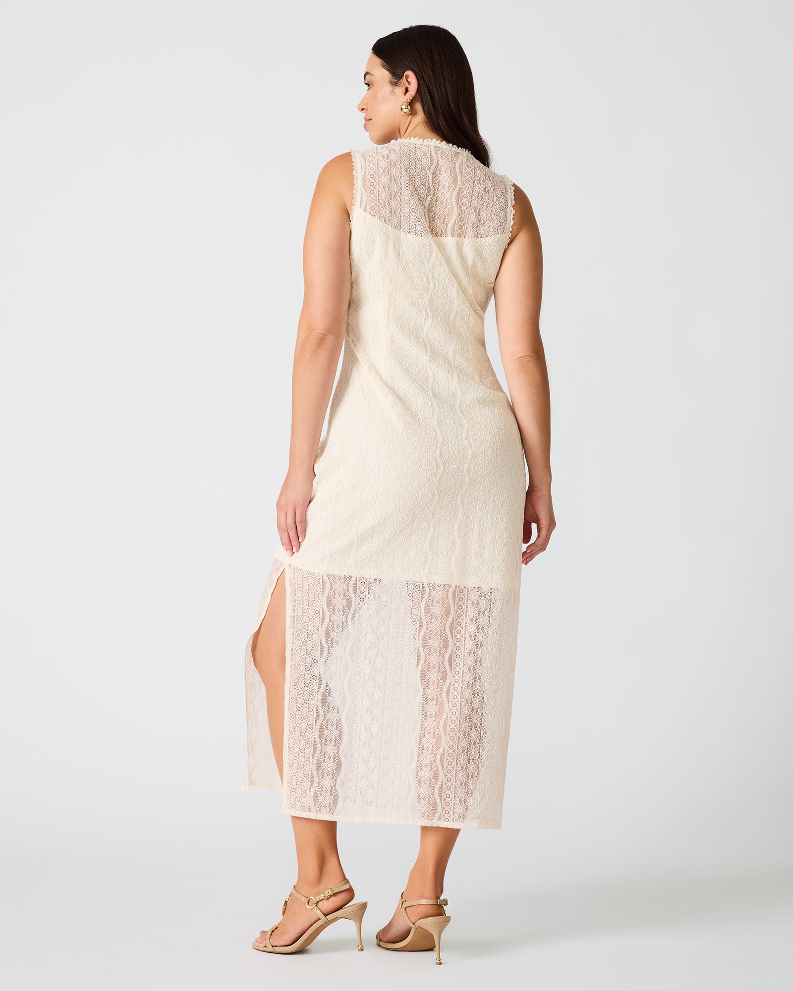 NYSSA Ivory Mesh Sleeveless Slit Women's Maxi Dress – Steve Madden