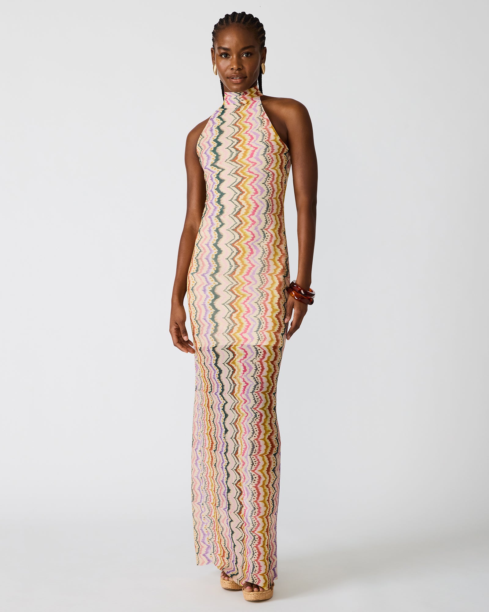 LAYRA Rainbow Vision High-Neck Mesh Bodycon Women's Maxi Dress | Steve Madden