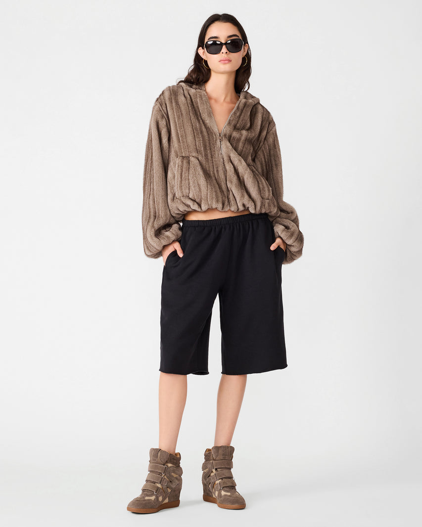 MAVIS Silver Grey Faux Fur Zip-Up Women's Jacket | Steve Madden