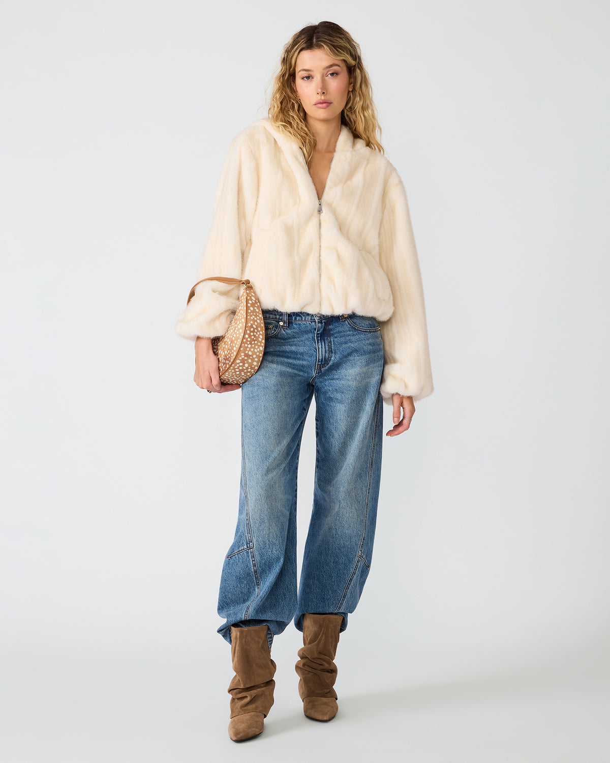 MAVIS Snow White Faux Fur Zip-Up Women's Jacket | Steve Madden