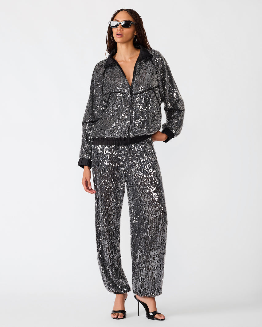 JACEY Black Sequin Long Sleeve Zip-Up Women's Jacket | Steve Madden