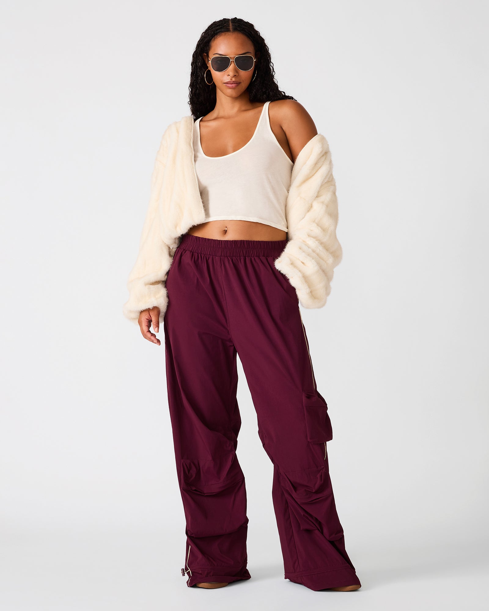 JACEY Deep Fig Mid-Rise Parachute Women's Pant | Steve Madden - view 5