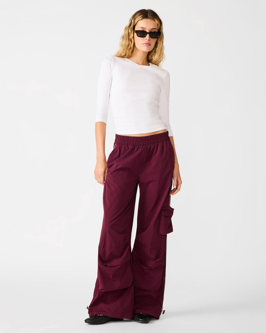 JACEY Deep Fig Mid-Rise Parachute Women's Pant | Steve Madden