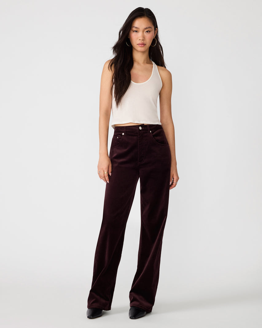 SYDNEE Deep Fig Velvet Wide-Leg Women's Pants | Steve Madden