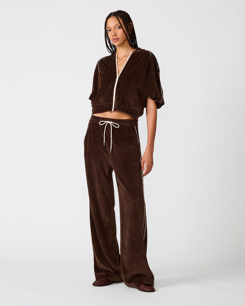 VELOUR TRACK PANT DARK ESPRESSO