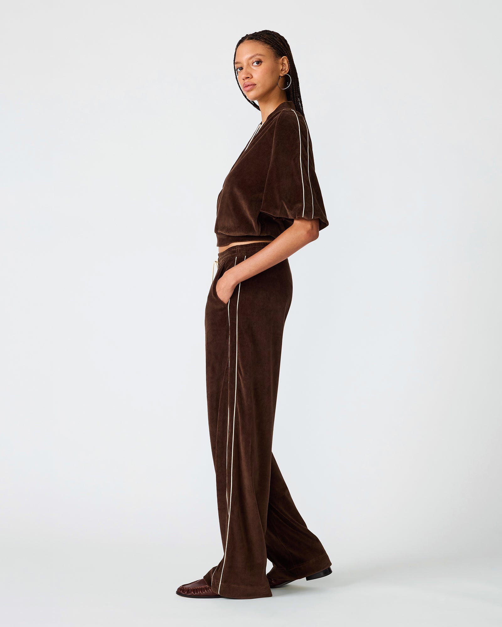 VELOUR TRACK PANT DARK ESPRESSO - view 4