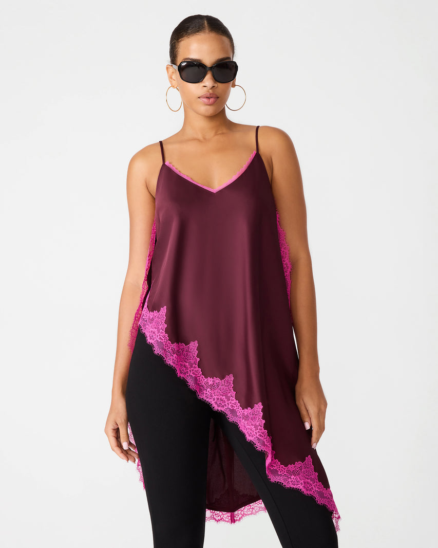 MARGAN Deep Fig Sleeveless Asymmetrical Flowy Women's Top | Steve Madden