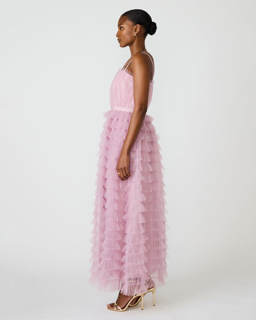 TIERED TULLE GOWN DAWN PINK