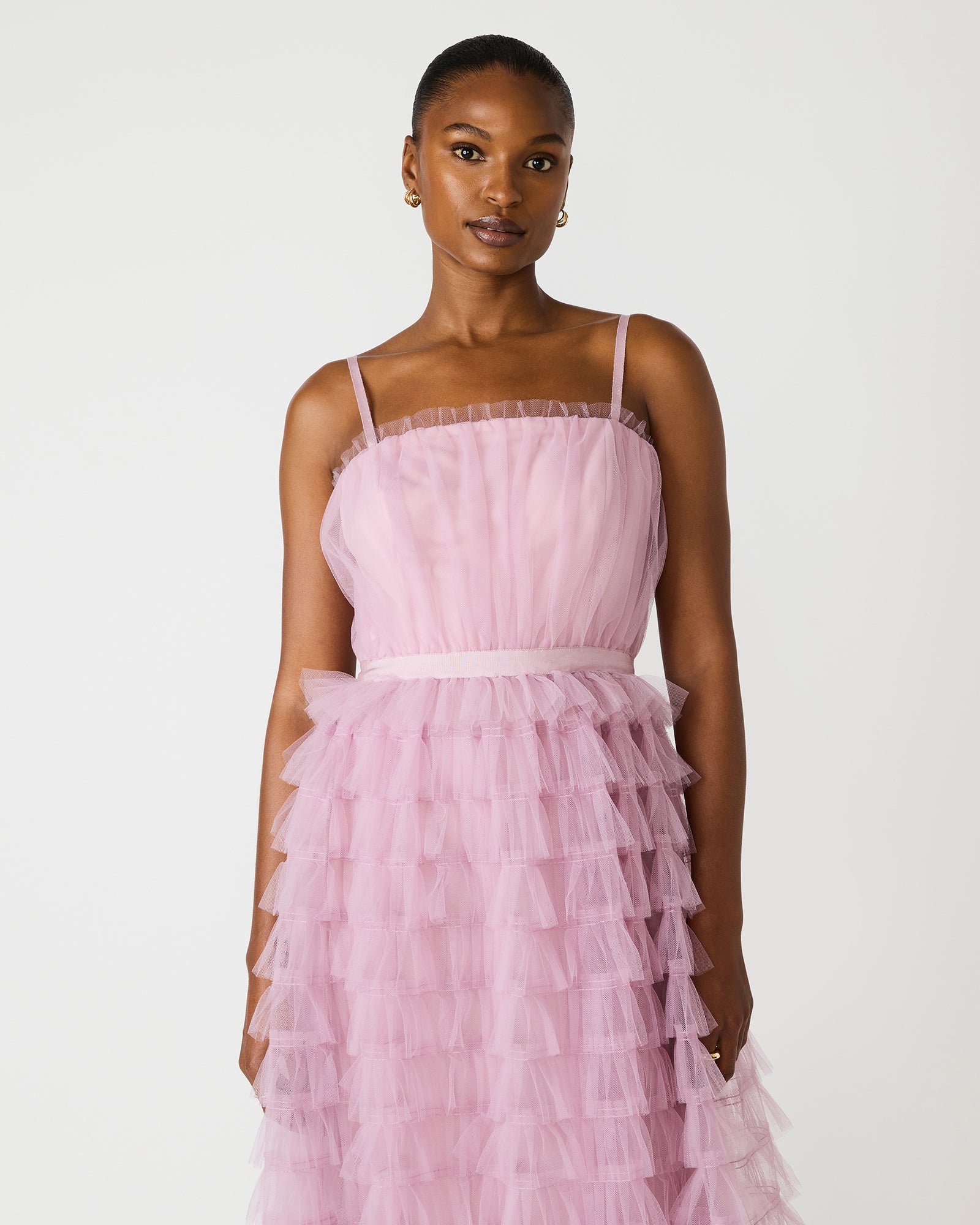 pink tiered tulle dress Steve Madden Women's Tiered Tulle Gown Sleeveless Mesh Dresses - Dawn Pink - Size 5/6