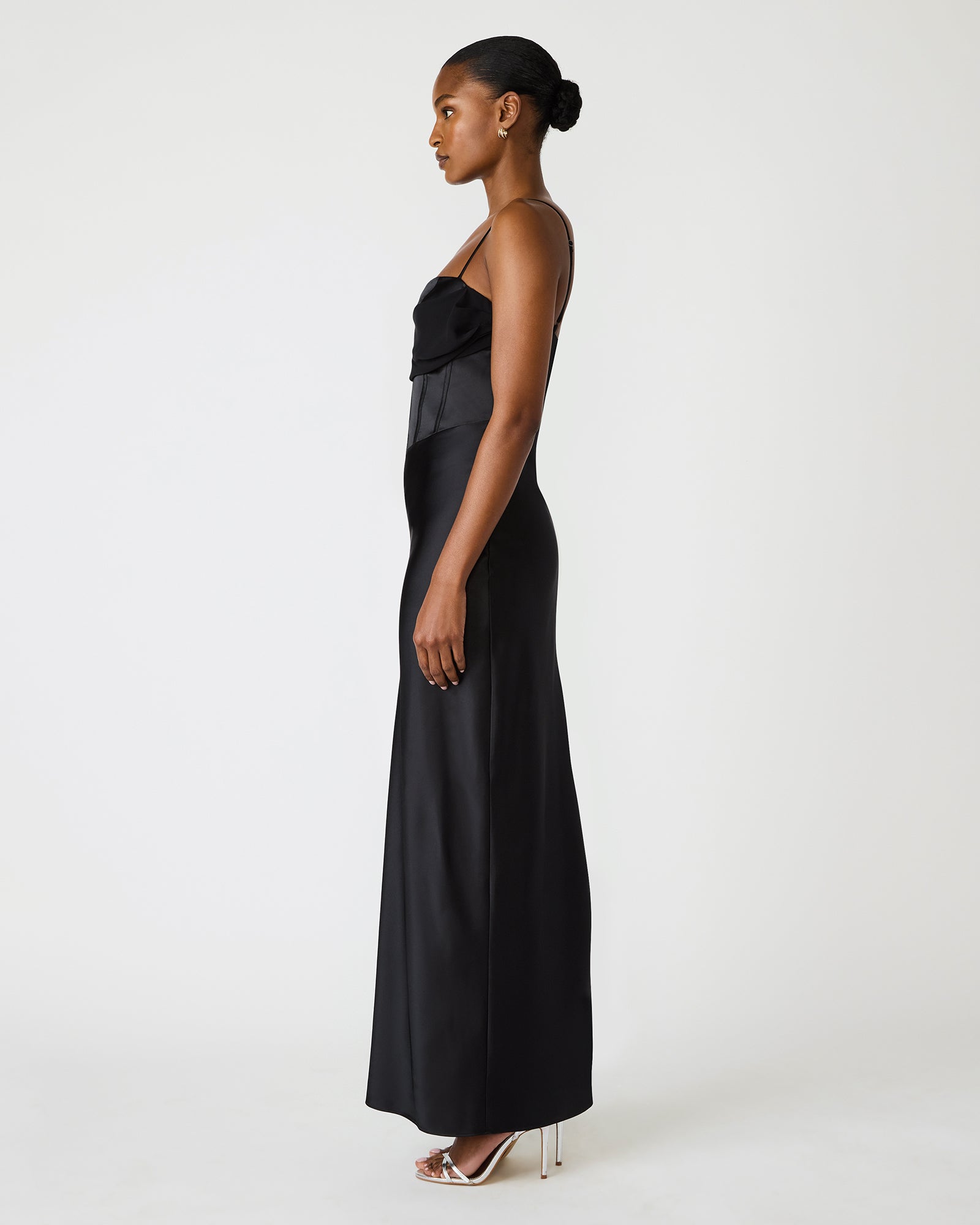 CARMELA Black Satin Bustier Corset Maxi Women's Prom Dress Steve Madden CARMELA Black Satin Bustier Corset Maxi Women's Prom Dress Steve Madden