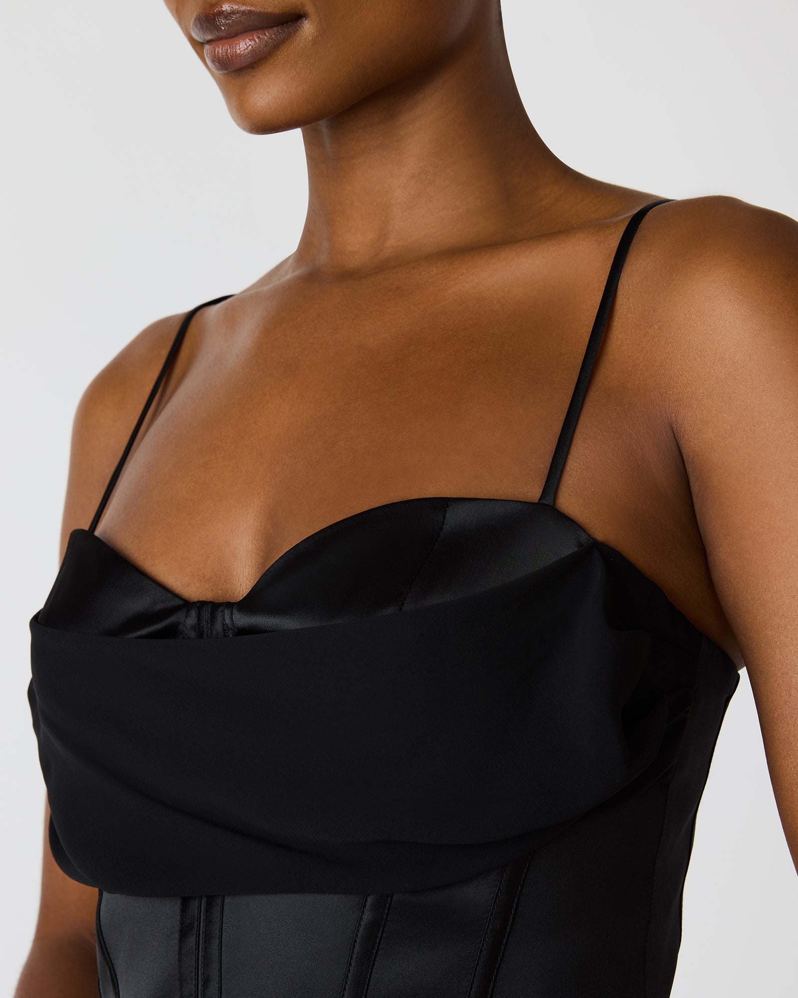 CARMELA Black Satin Bustier Corset Maxi Women's Prom Dress Steve Madden CARMELA Black Satin Bustier Corset Maxi Women's Prom Dress Steve Madden