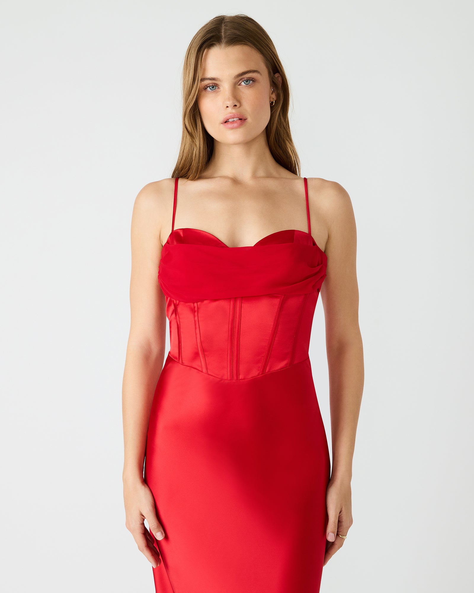 Steve Madden Sleeveless Sweetheart Neck Bustier Gown - Red