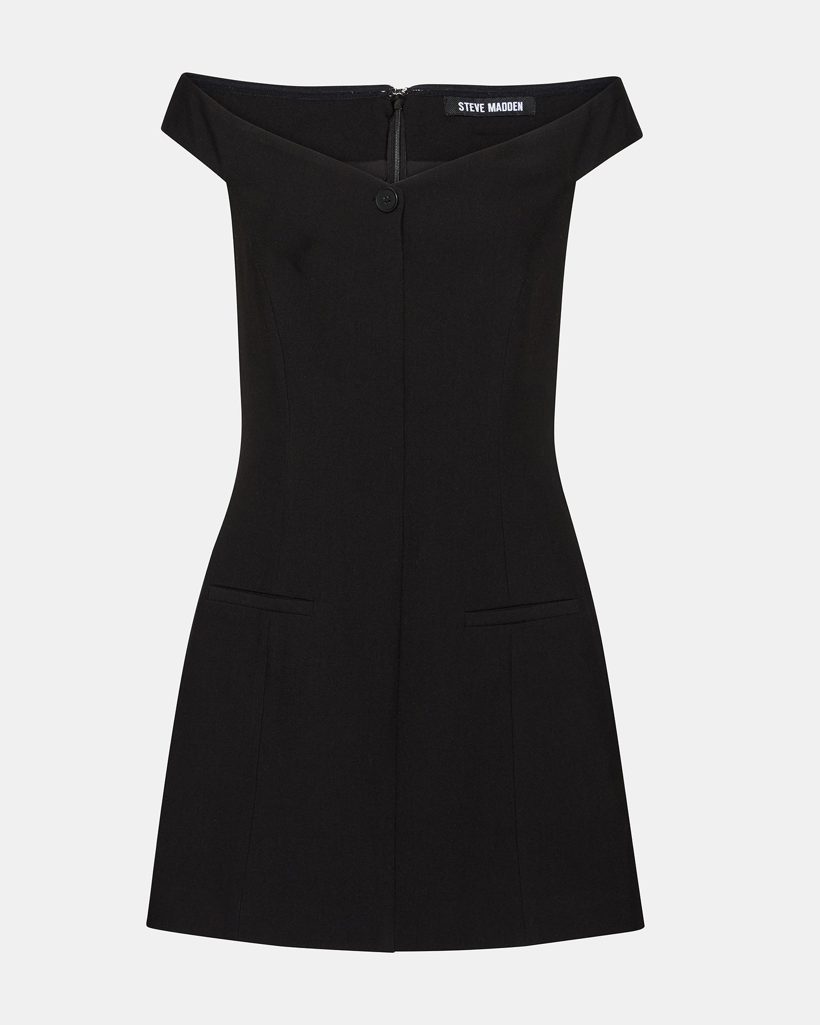 steve madden off the shoulder dress YANA Black Off-The-Shoulder Pleated Women's Dress Steve Madden